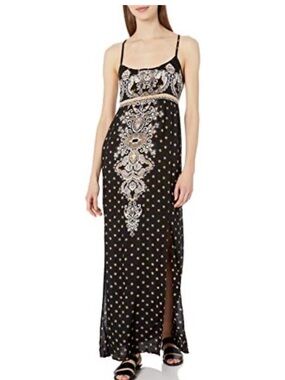 Angie Black Maxi Dress with Gold and Cream Paisley print size S